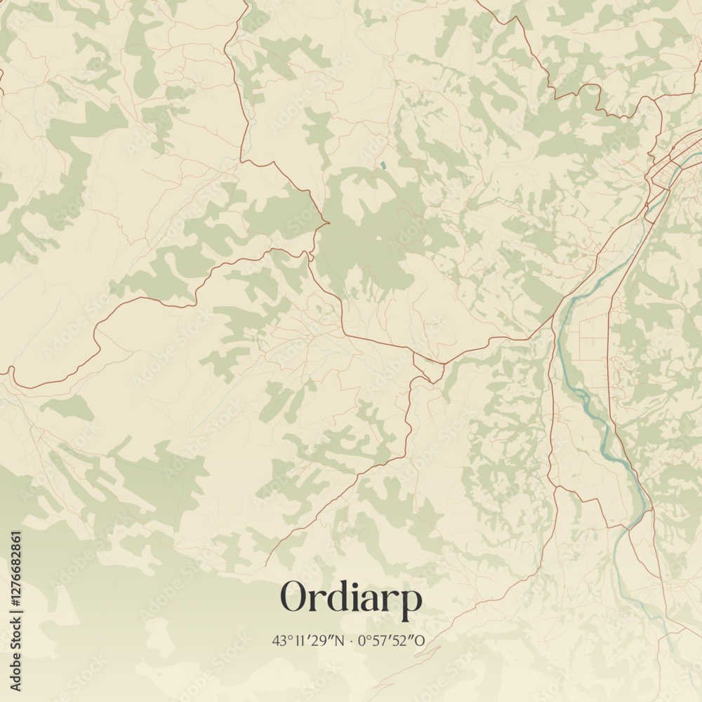 Fototapeta premium Vintage map of Ordiarp, France.