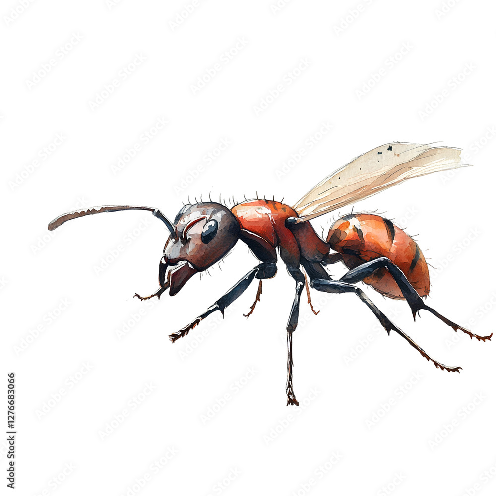 Naklejka premium Detailed Illustration of a Flying Ant, watercolor painting illustration isolated on white background