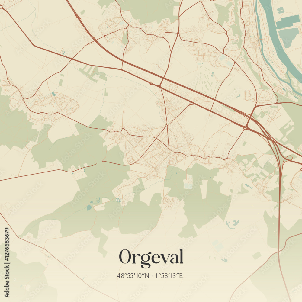 Fototapeta premium Vintage map of Orgeval, France.