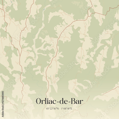 Vintage map of Orliac-de-Bar, France.