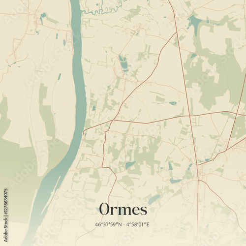 Vintage map of Ormes, France.