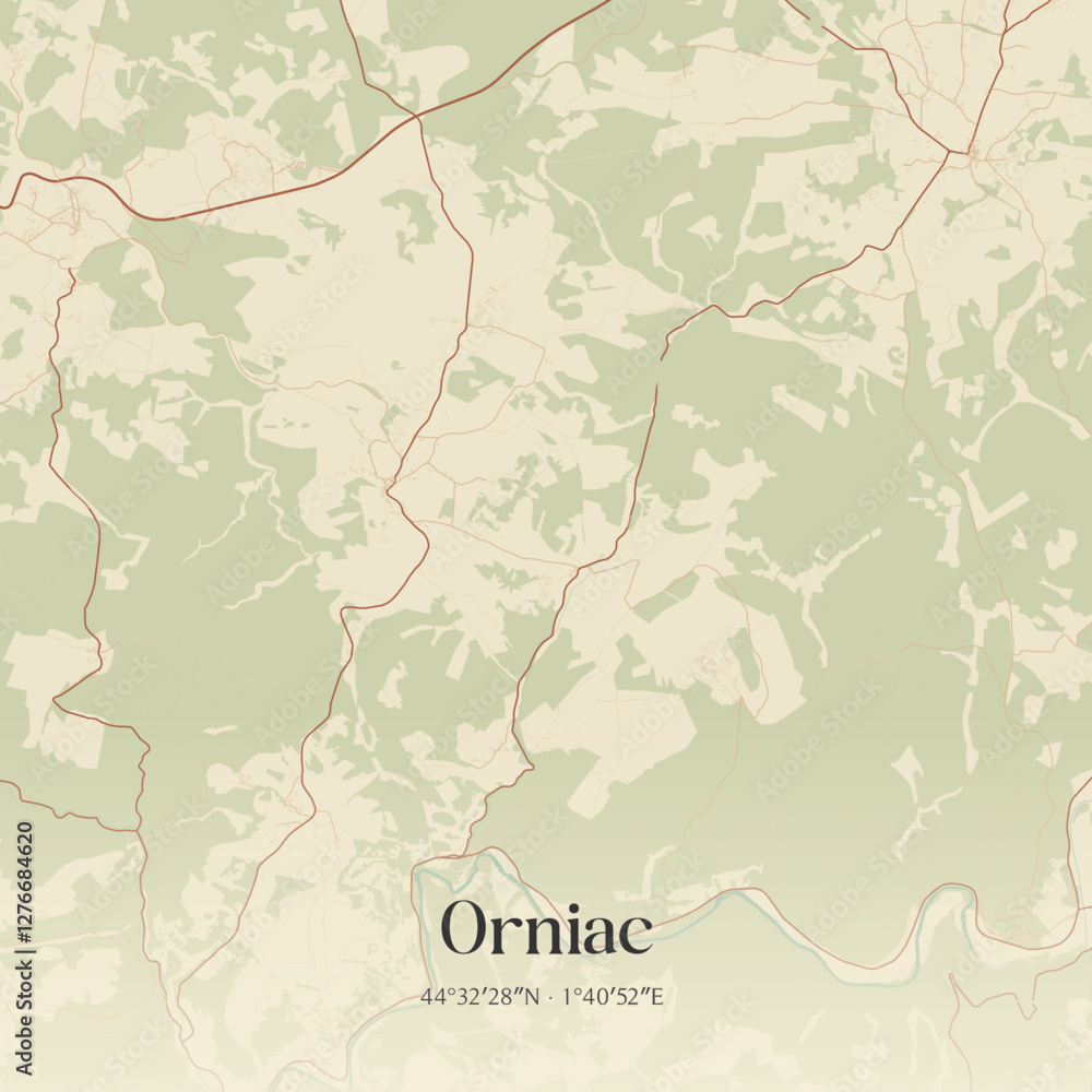Fototapeta premium Vintage map of Orniac, France.