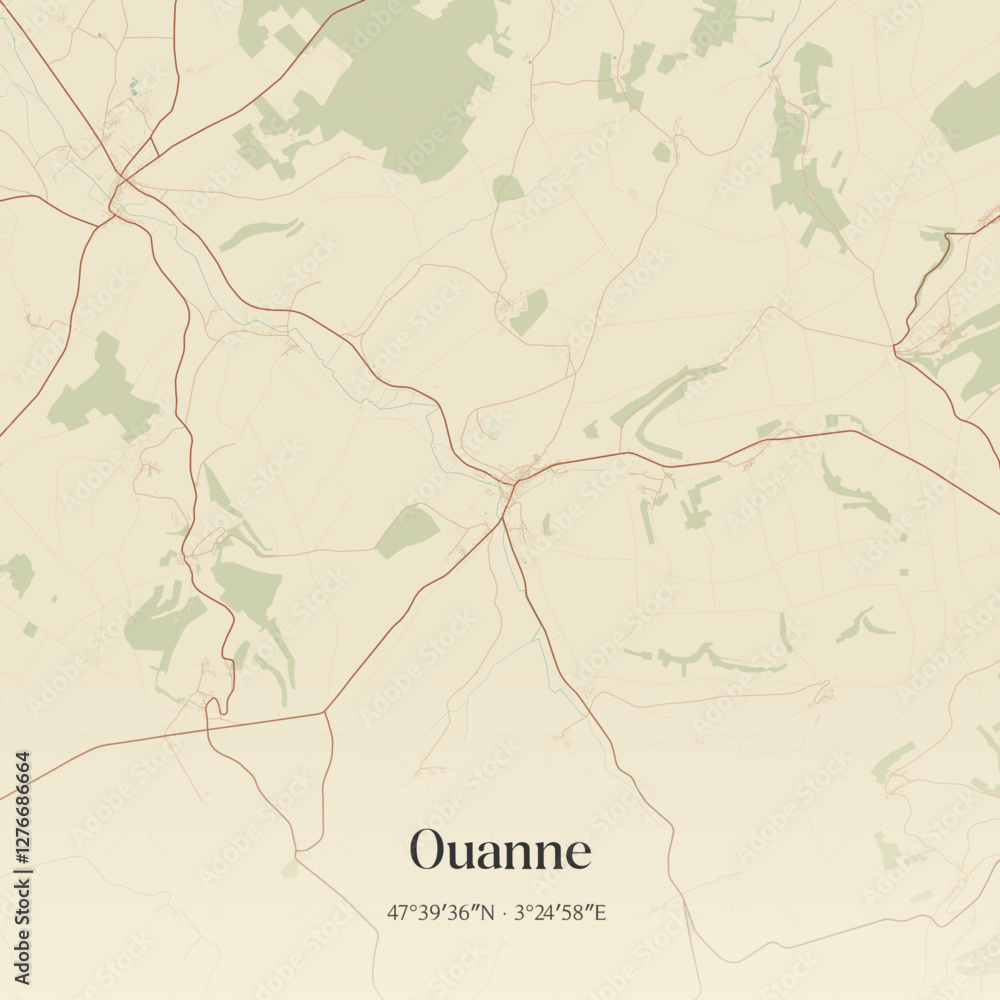Obraz premium Vintage map of Ouanne, France.