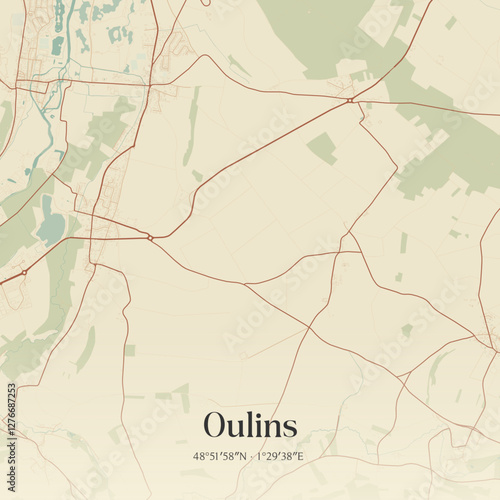 Vintage map of Oulins, France.