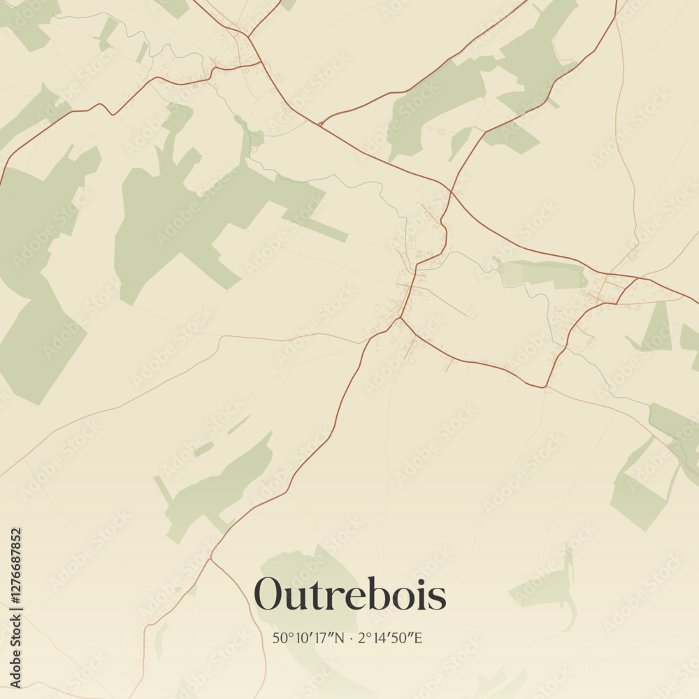 Fototapeta premium Vintage map of Outrebois, France.