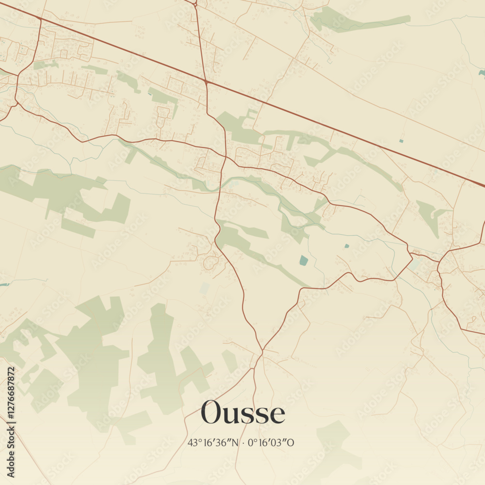 Obraz premium Vintage map of Ousse, France.