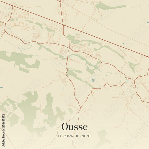 Vintage map of Ousse, France.