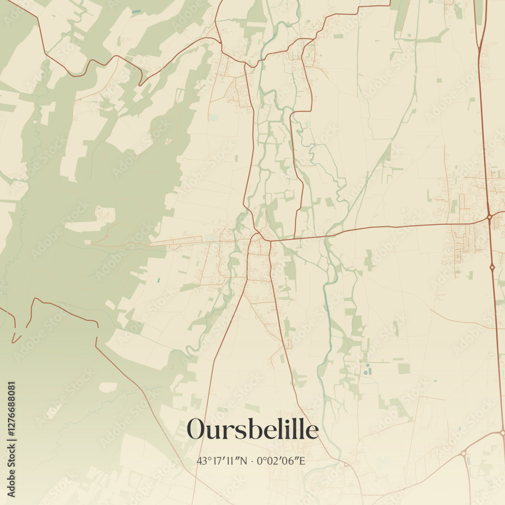 Fototapeta premium Vintage map of Oursbelille, France.