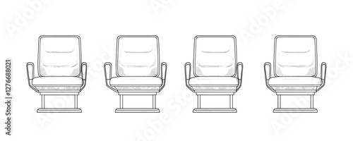 Four outline armchairs in a row on white background. Vector
