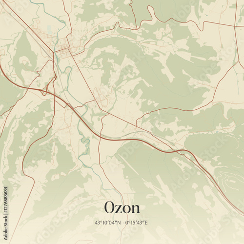 Vintage map of Ozon, France.