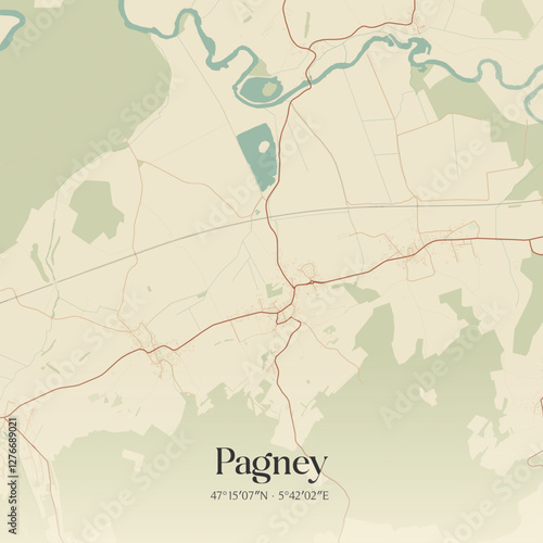 Vintage map of Pagney, France.