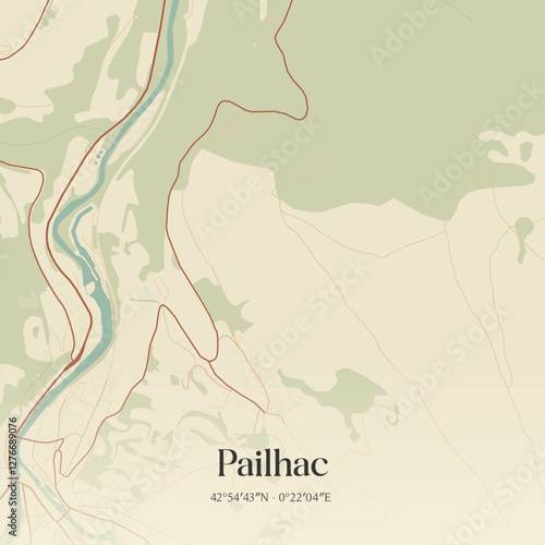 Vintage map of Pailhac, France.