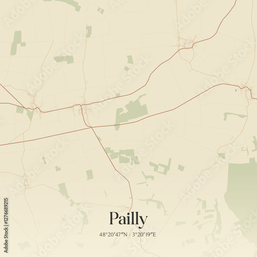 Vintage map of Pailly, France.