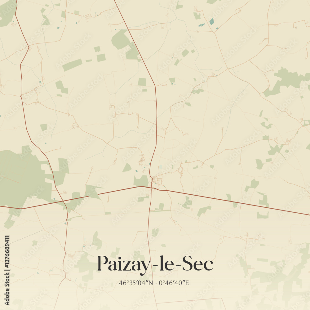 Fototapeta premium Vintage map of Paizay-le-Sec, France.