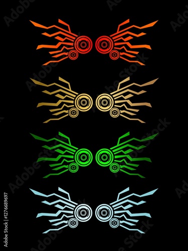 Modern wings icons set on black background. Vector set of angel wings icons. Eagle, bird, logo.