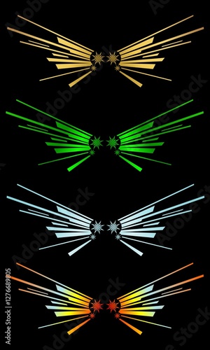 Modern wings icons set on black background. Vector set of angel wings icons. Eagle, bird, logo.