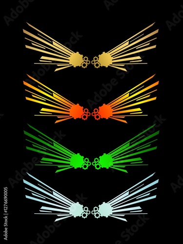 Modern wings icons set on black background. Vector set of angel wings icons. Eagle, bird, logo.