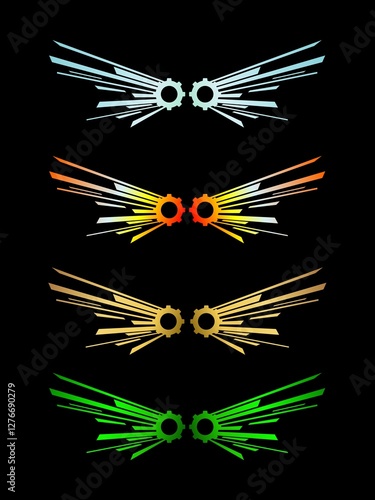 Modern wings icons set on black background. Vector set of angel wings icons. Eagle, bird, logo.