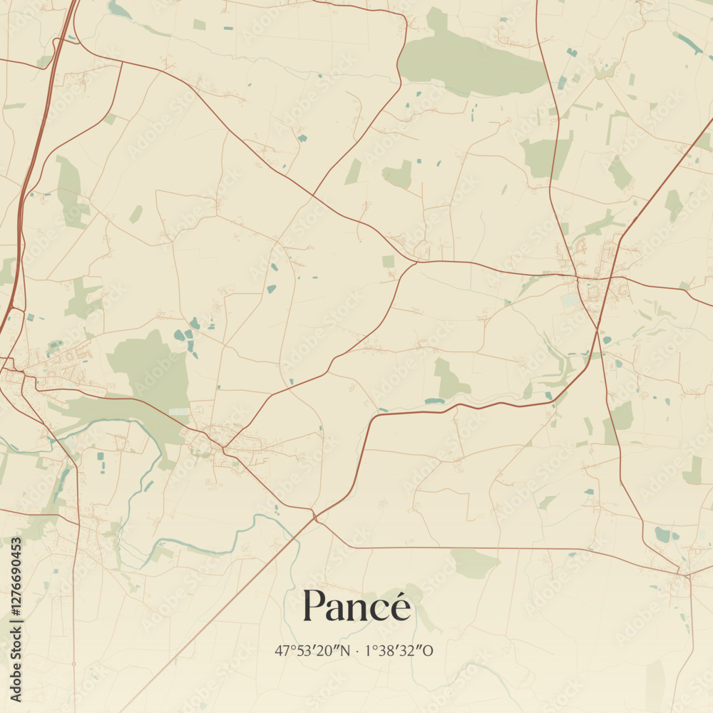Fototapeta premium Vintage map of Pancé, France.
