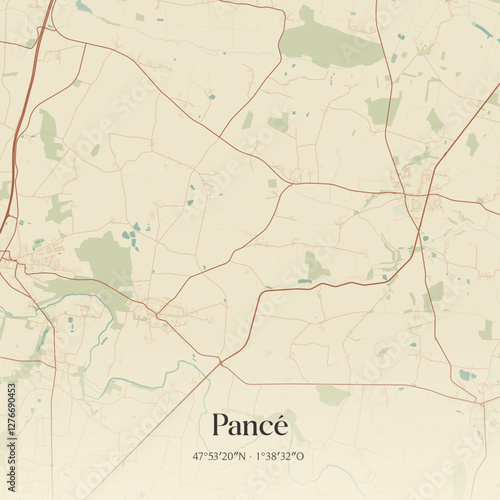 Vintage map of Pancé, France.