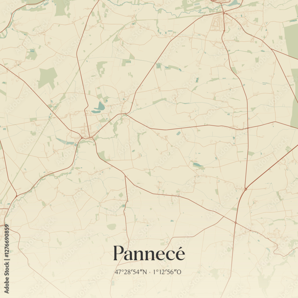 Fototapeta premium Vintage map of Pannecé, France.