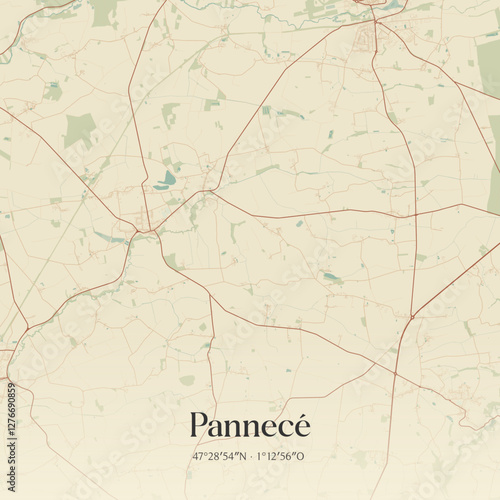 Vintage map of Pannecé, France.