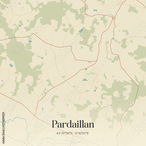 Vintage map of Pardaillan, France.