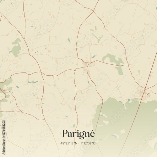 Vintage map of Parigné, France.