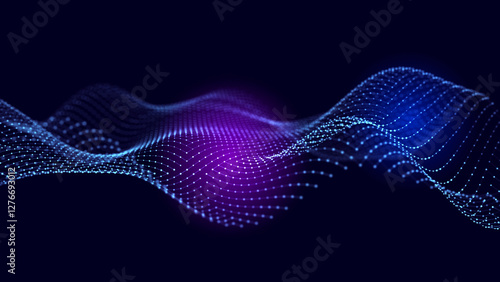Abstract wave of musical sounds. Smooth information transfer. 3D rendering.