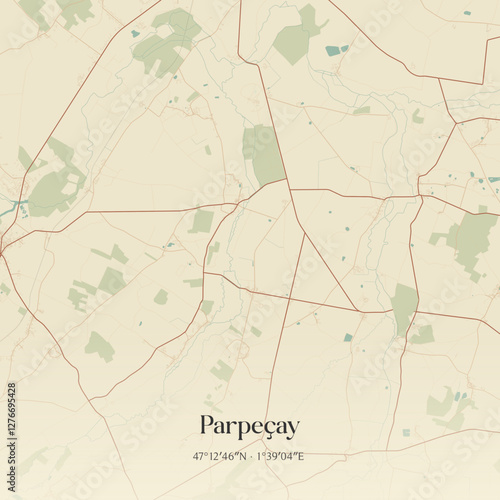 Vintage map of Parpeçay, France.