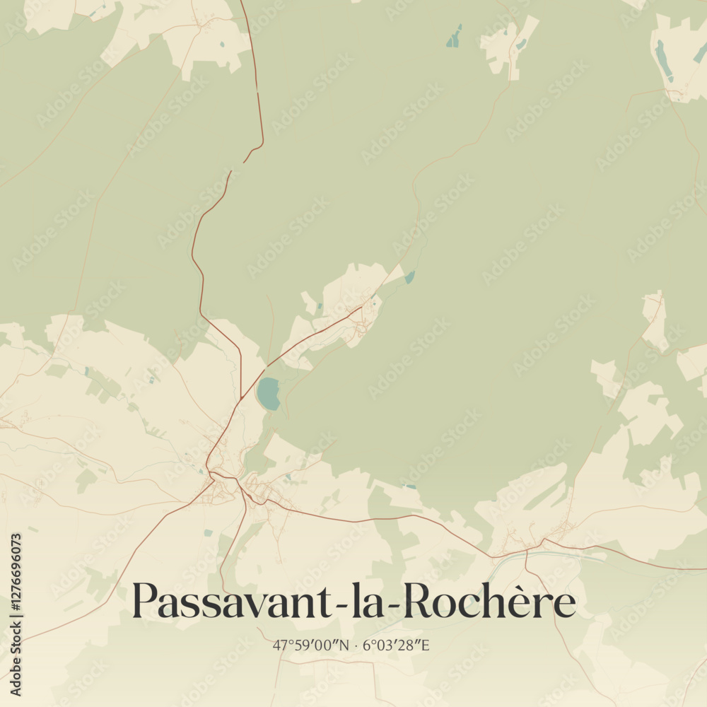 Fototapeta premium Vintage map of Passavant-la-Rochère, France.