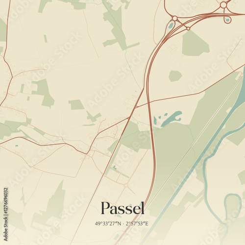 Vintage map of Passel, France.