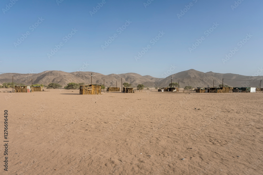 woodden shacks in desert village, De Riet, Namibia