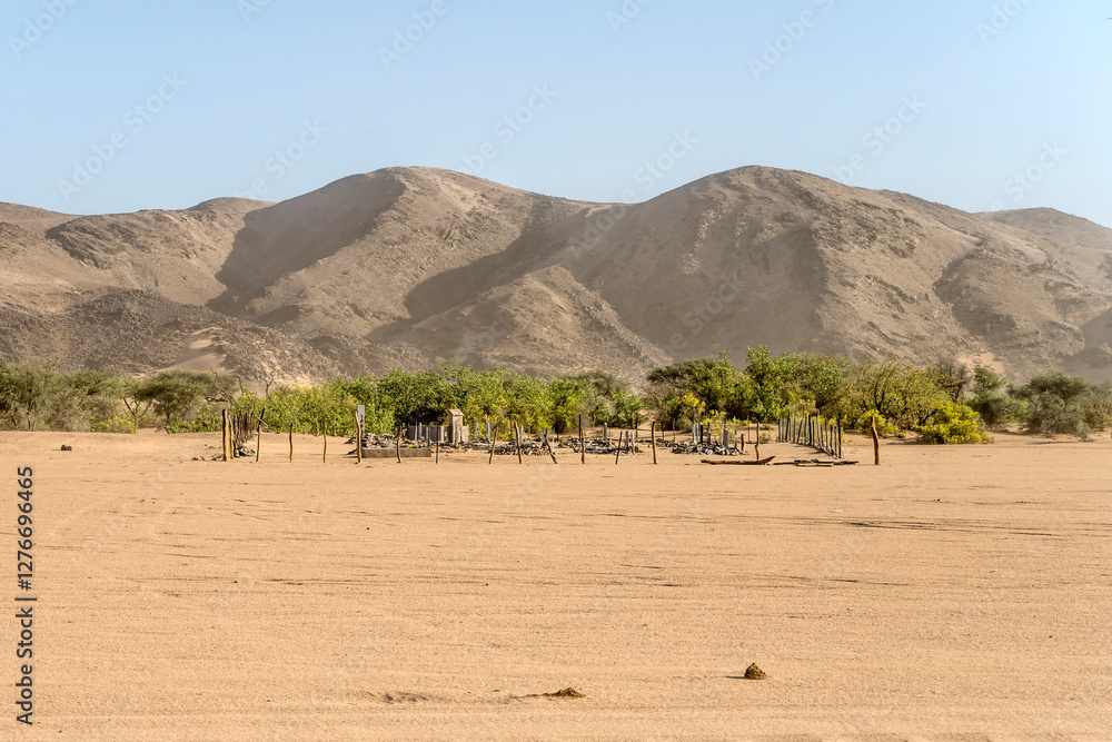 little cemetery at desert village, De Riet, Namibia