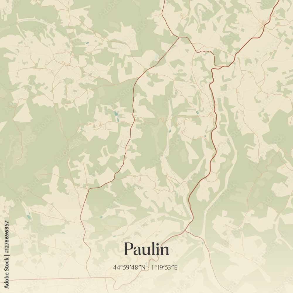 Fototapeta premium Vintage map of Paulin, France.