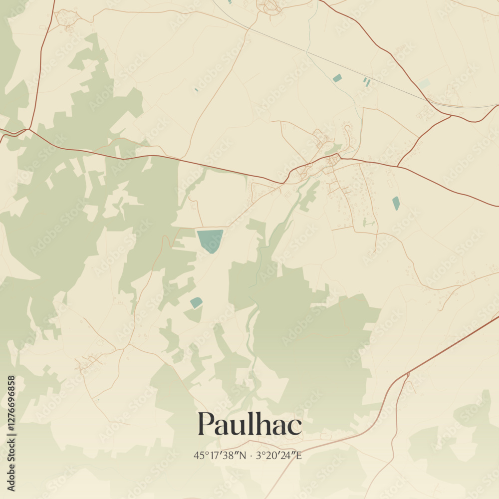 Obraz premium Vintage map of Paulhac, France.