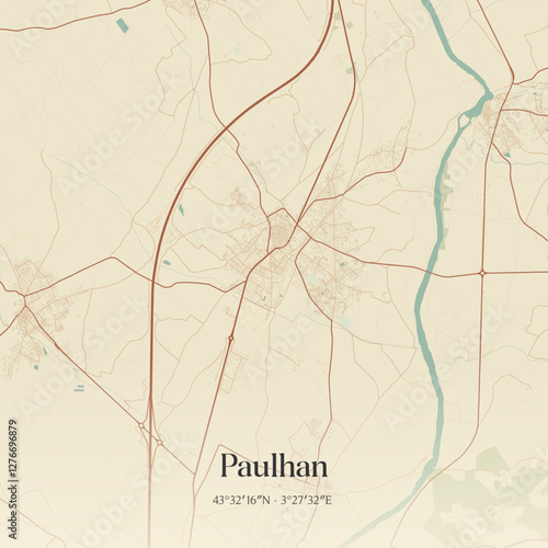 Vintage map of Paulhan, France.