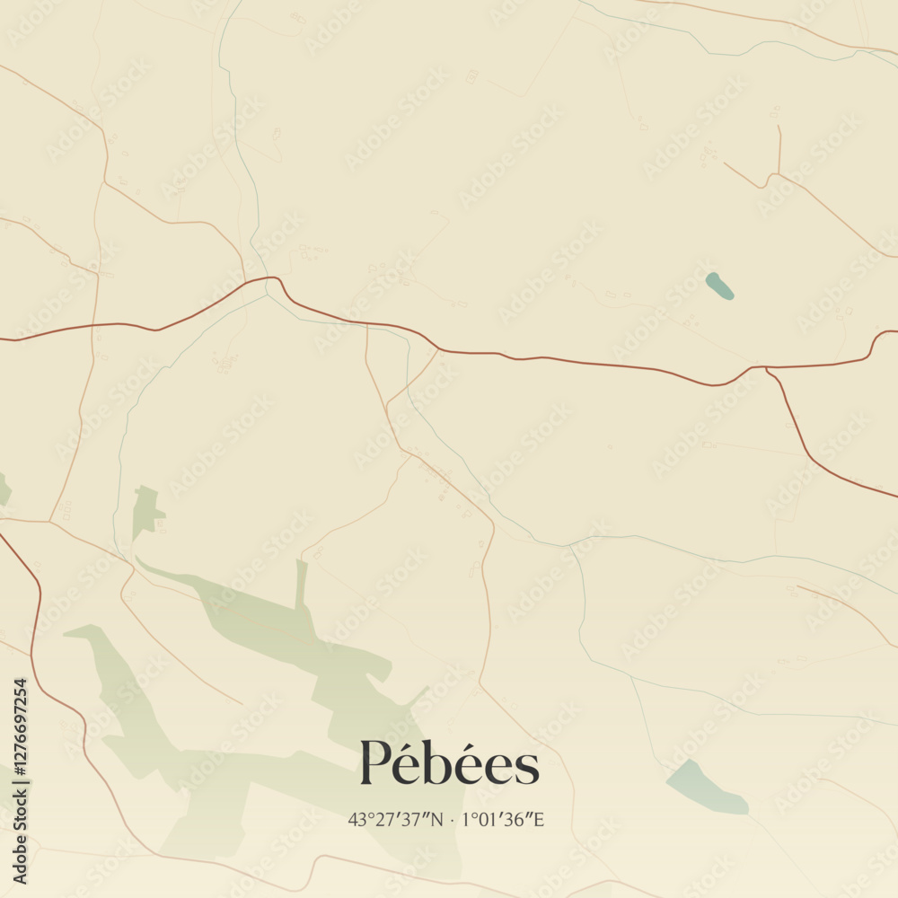 Obraz premium Vintage map of Pébées, France.