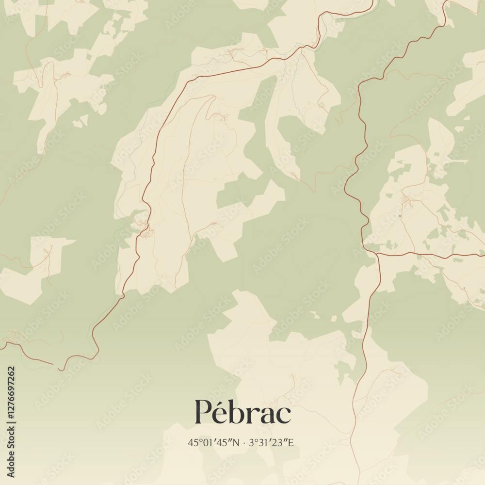 Obraz premium Vintage map of Pébrac, France.