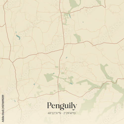 Vintage map of Penguily, France.