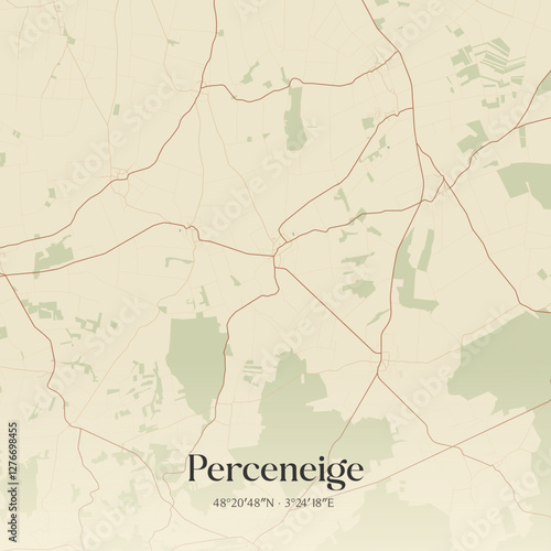 Vintage map of Perceneige, France.