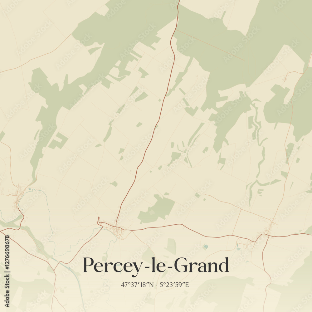 Fototapeta premium Vintage map of Percey-le-Grand, France.