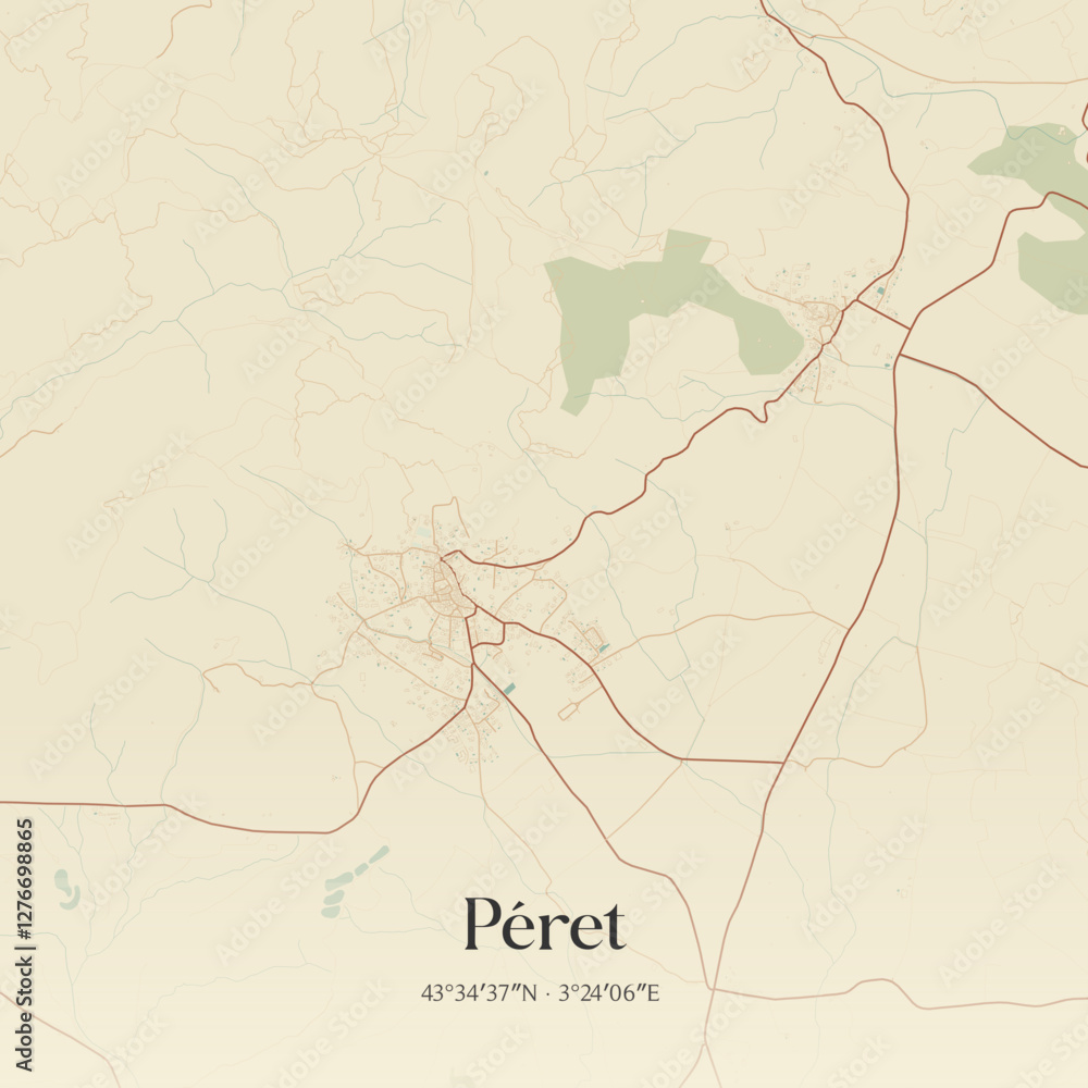 Naklejka premium Vintage map of Péret, France.
