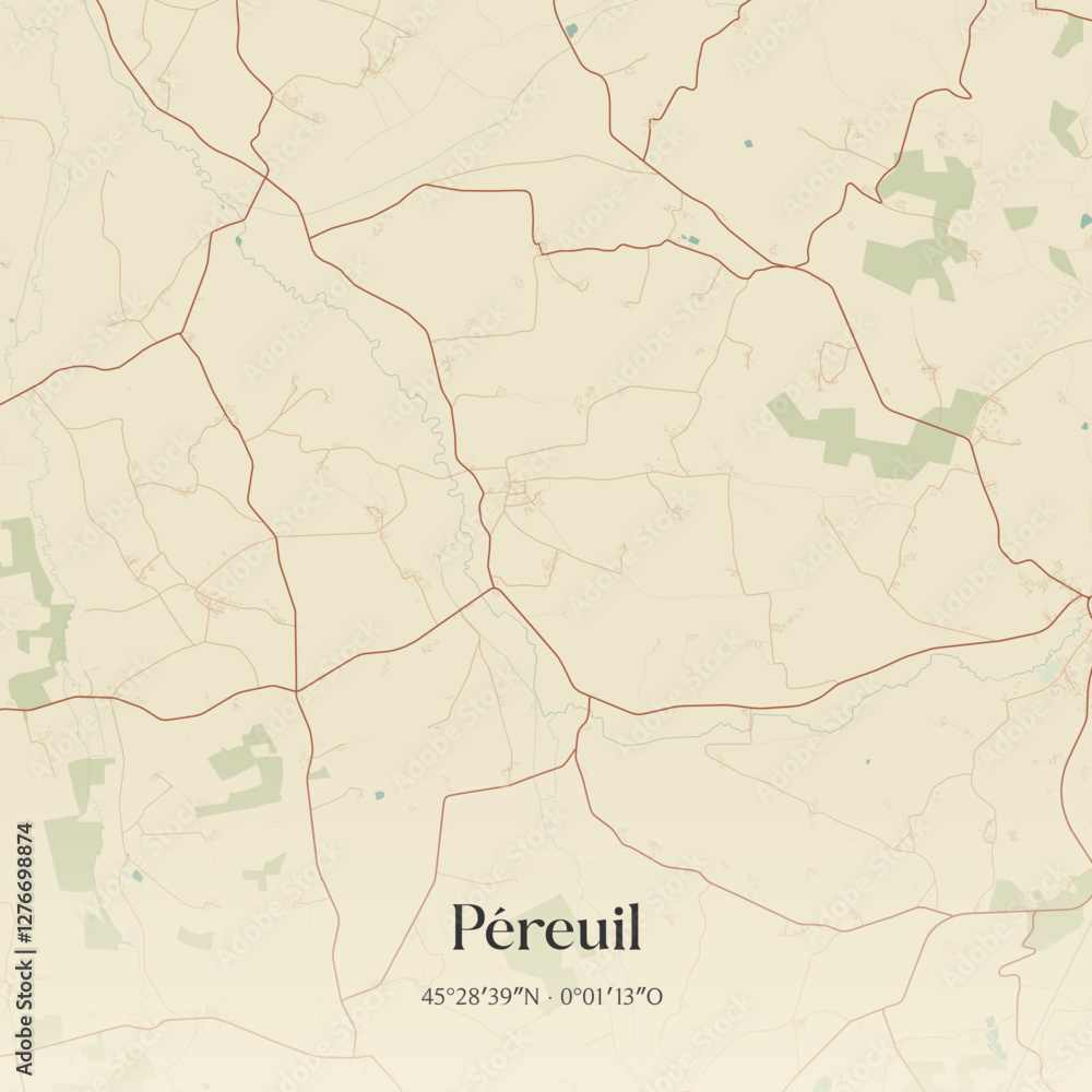 Fototapeta premium Vintage map of Péreuil, France.