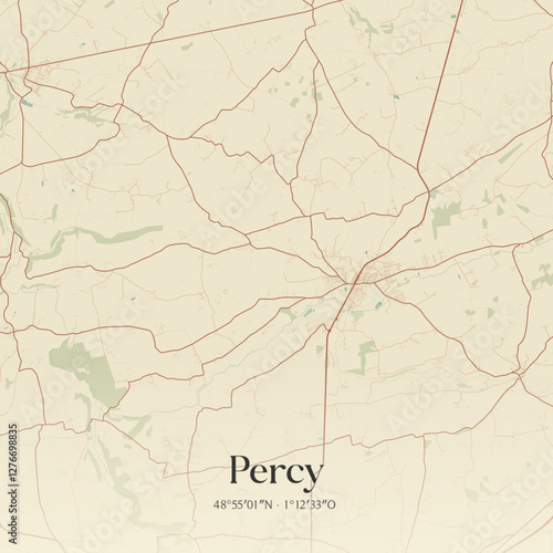 Vintage map of Percy, France.