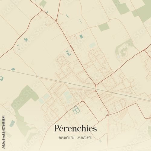 Vintage map of Pérenchies, France.