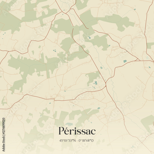 Vintage map of Périssac, France.