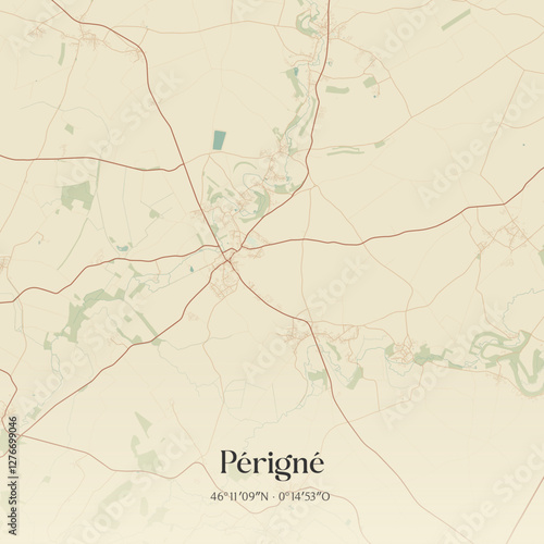 Vintage map of Périgné, France.