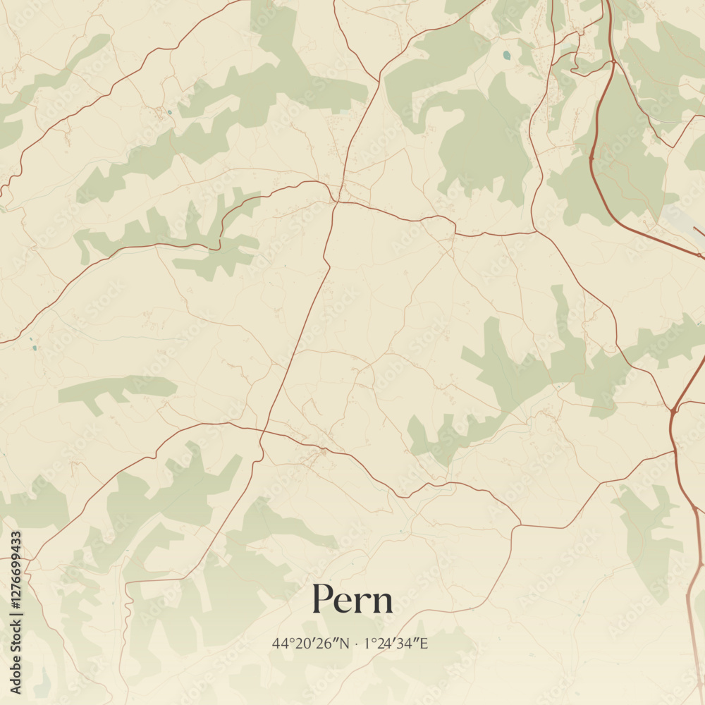 Fototapeta premium Vintage map of Pern, France.