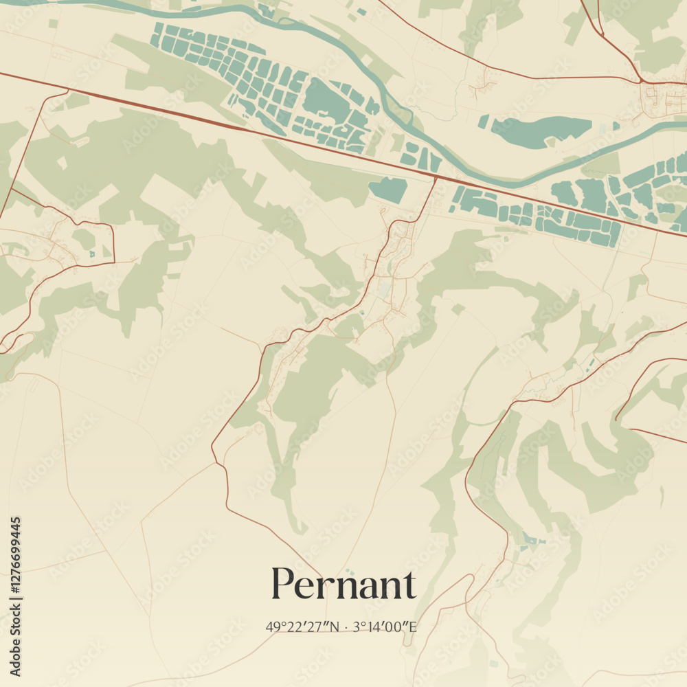 Naklejka premium Vintage map of Pernant, France.